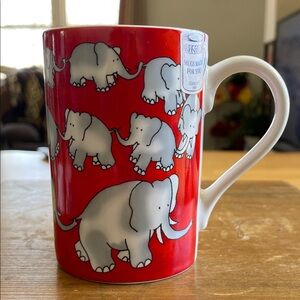 Red Elephant Pattern Ceramic Mug with White Handle